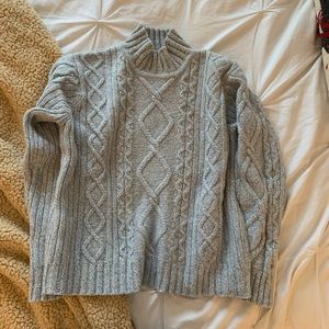 J Crew Sweater Mockbeck Blue and White — LARGE